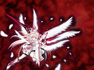 Alice prin white winged anime - red background free wallpaper