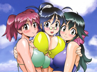 Three girls balloons bathing suits - balloon free wallpaper for desktop