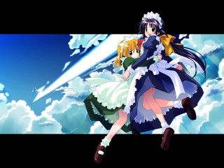 Anime couple flying clouds blue - the air together free wallpaper