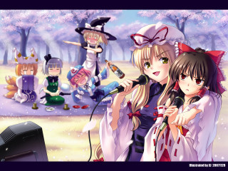 Anime girls singing snow male - behind them free wallpaper for desktop