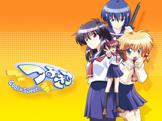 Anime girls guns blue red - key art free wallpaper