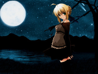 Moonlit girl lake gothic anime - a girl in a dress free wallpaper