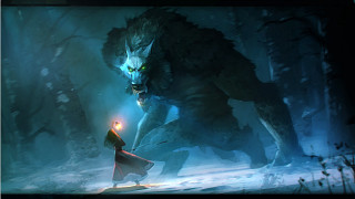Man red coat wolf snowy 2 - a light saber free wallpaper for desktop