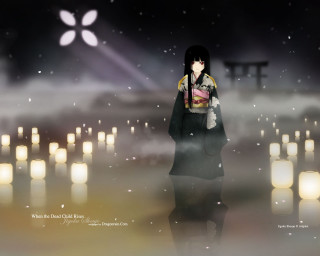 Gothic anime woman candles butterfly - the dark night sky free wallpaper for desktop
