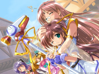 Anime girls long hair sword - the other holding free wallpaper for desktop