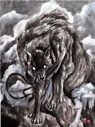 Wolf rock clouds red car - an illustration free wallpaper for mobile