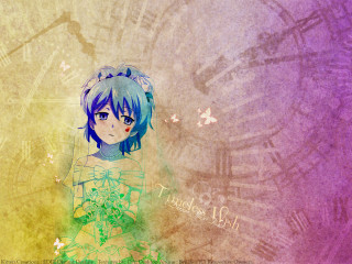 Blue haired girl clock green - her chest free wallpaper for desktop