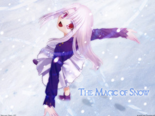 Anime whitehair purpleoutfit snow flying - a purple outfit free wallpaper