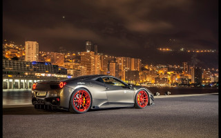 Silver sports car night city 4 - the building free wallpaper for desktop