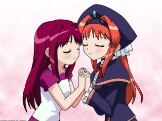 Anime characters holding hands pink - each others eye free wallpaper