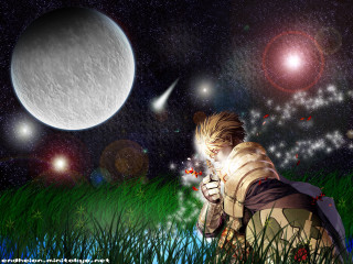 Man kneeling cat star moon - a moon in the background free wallpaper