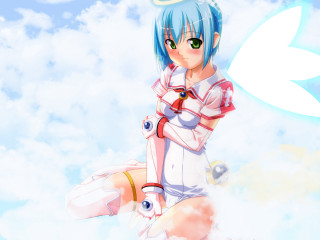 Anime girl blue hair green 3 - a cloud free wallpaper for desktop
