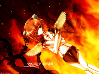 Woman wings fire sword demon - her hand and a demon free wallpaper