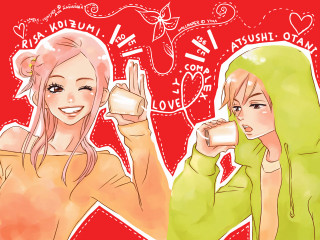 Green hair women smiling manga - a glass free wallpaper