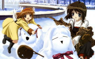 Anime girls snowman winter magic - ground free wallpaper for desktop