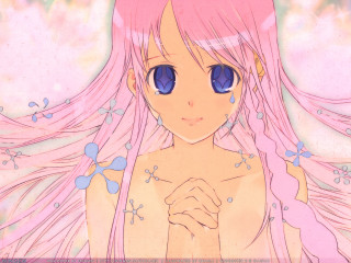 Pink haired girl blue eyes 5 - her chest free wallpaper