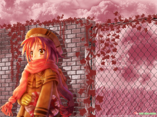 Girl hat scarf fence brick - free valentines wallpaper