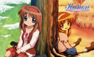 Anime girls forest tree sunset - two anime girls sitting next free wallpaper