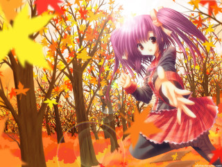 Autumn leaves girl dress anime - autumn free wallpaper for desktop