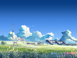Windmill farm clouds horizon landscape - kyoto animation free wallpaper