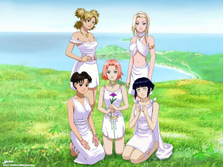 Women white dresses field lake - a lake in the background free wallpaper