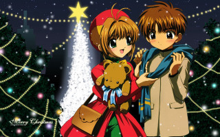 Christmas tree teddy bear city - a teddy bear in front free wallpaper