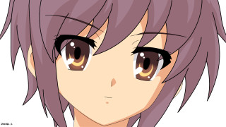 Anime girl purple hair brown - brown eye free wallpaper