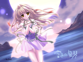 Moonlight girl longhair mountains starry - anime visual free wallpaper