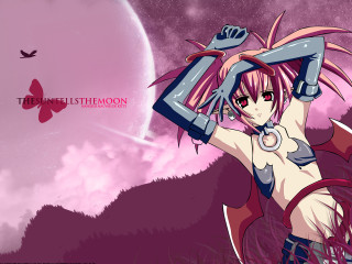Pink haired demon girl sword - dark background free wallpaper