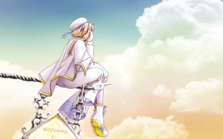 Woman sitting pole clouds sky - a pole free wallpaper for desktop