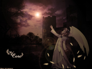 Woman wings castle night moon - a full moon in the background free wallpaper for desktop