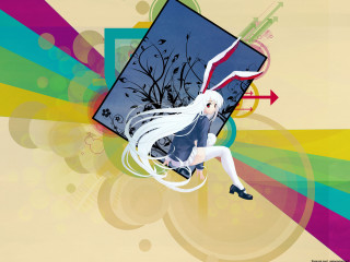 White haired rabbit girl flying - a book in her hand free wallpaper