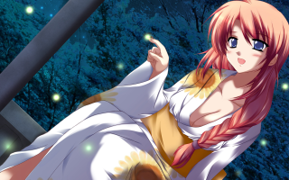 Pink haired woman fireflies kimono - dress free wallpaper