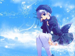 Anime girl blue hat cloud - a cloud background free wallpaper