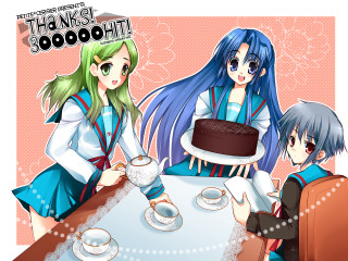Three anime girls cake signer - a cake free wallpaper