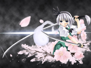 Anime girl sword flower cat - a anime girl free wallpaper for desktop
