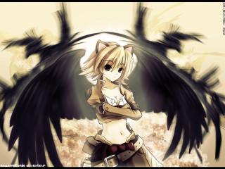Cat ears wings blonde anime - black wing free wallpaper for desktop