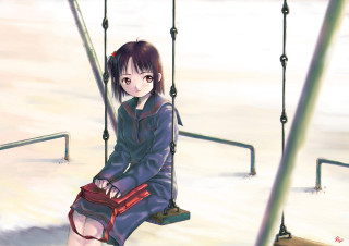 Girl swing redpurse beach ocean - a swing free wallpaper