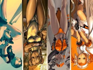 Three girls blonde orange dress - a series free wallpaper for desktop