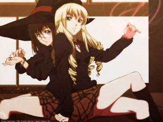 Anime girls witch hat cat - their hand free wallpaper for desktop