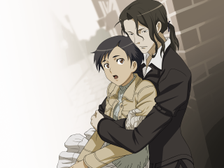 Eizan kikukawa hugging girls cartoon - official art free wallpaper for desktop