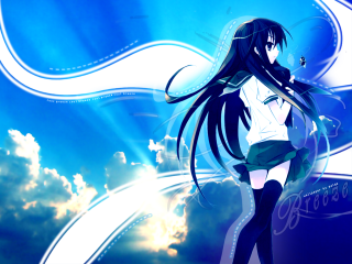 Anime girl blackhair whiteshirt greenskirt - long black hair free wallpaper for desktop