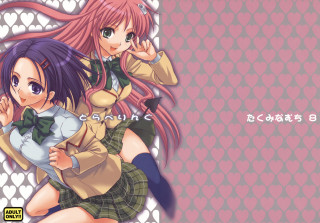 Pink hair girls heart bows - a picture together free wallpaper