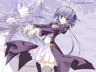 Anime purplehair portrait ribbon dress - a plate free wallpaper