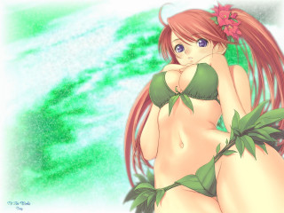 Red haired giantess beach green - a cartoon picture of a woman free wallpaper
