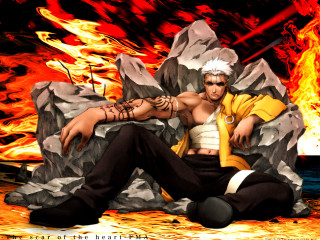 Fire male tattoo whitehair embers - a rock in front free wallpaper for desktop