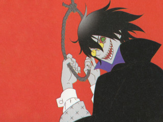 Creepy man rope red background - vanita free wallpaper