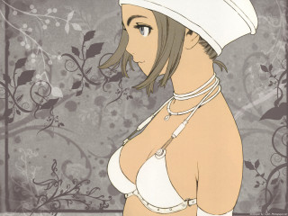 Woman white bikini hat floral - yukito kishiro free wallpaper