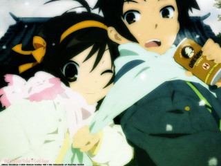 Suzumiya haruhi ai mitsu hug - a couple of people free wallpaper