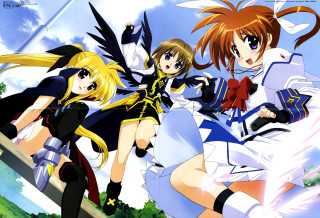 Anime girls field wings bows - a field of grass and trees free wallpaper